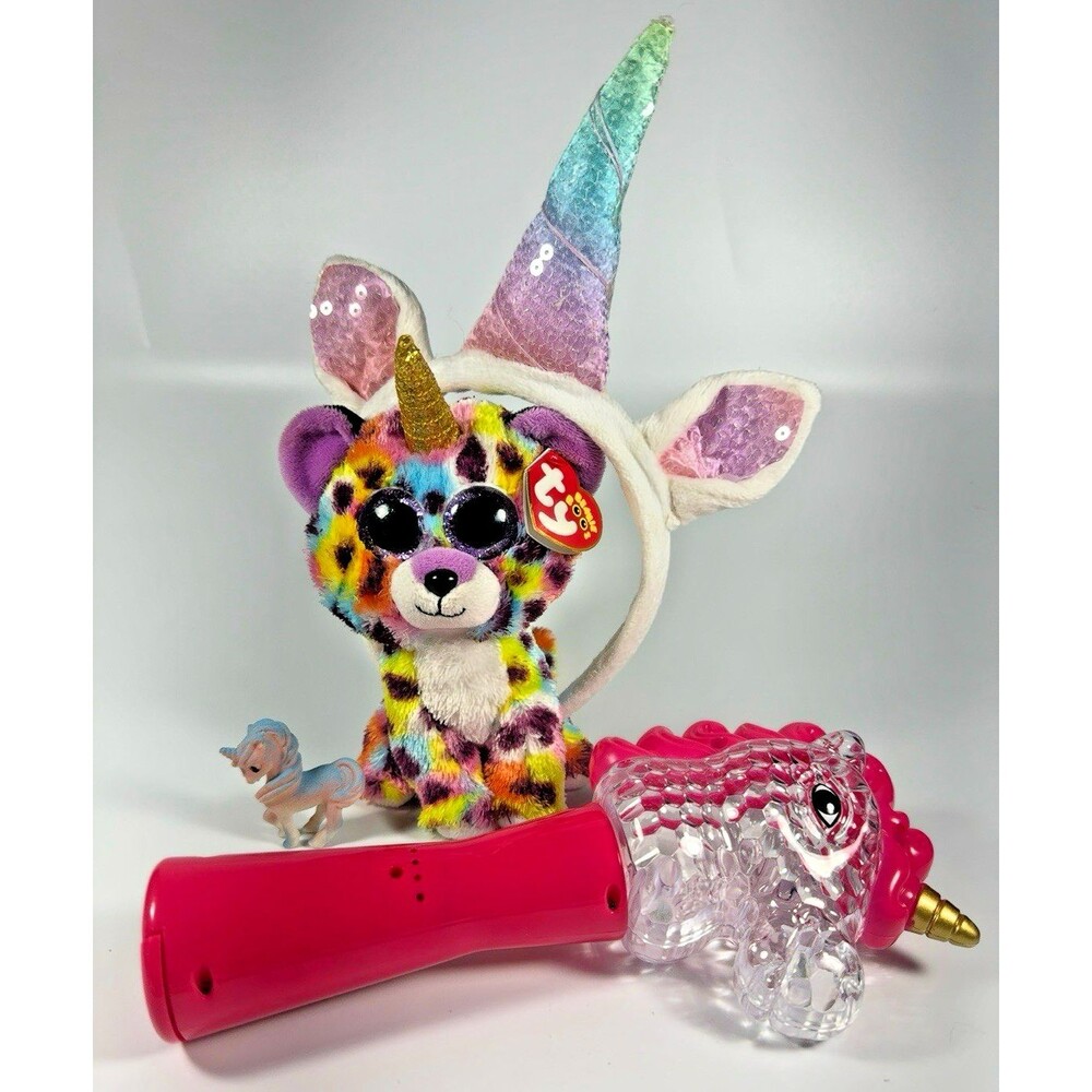 Unicorn Gift Lot TY Fantasia Beanie Boo Plush Headband Lightup Musical Wand 4 PC